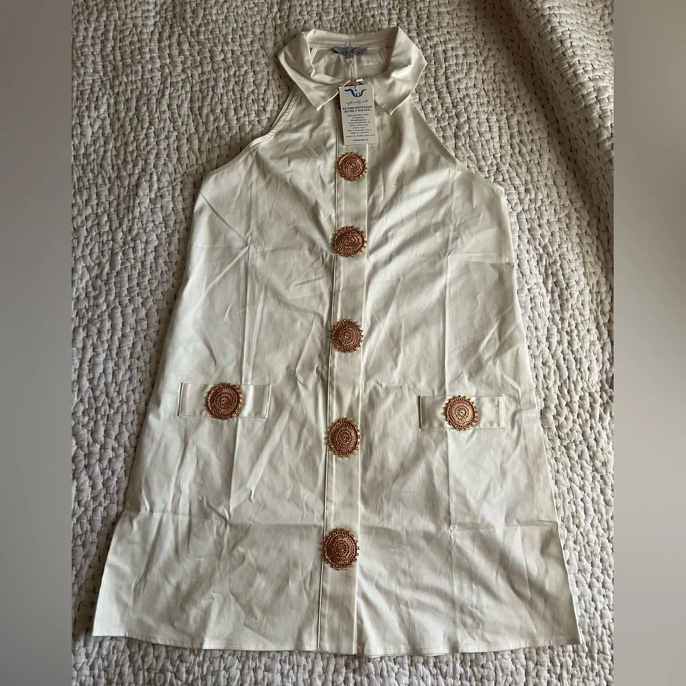 My Beachy side Ivory Embellished Shirt dress  with Gold Medallions